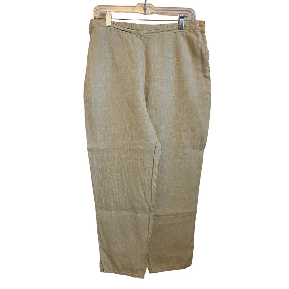 Flax Linen Pants Womens Small Beige Oatmeal Relaxed Straight Leg Side Zip S